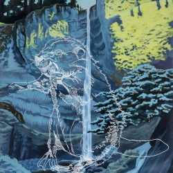 Baby Beaver and Latourelle Falls, 11"X14'" Acrylic painting on birch panel with etched plexiglass $800.00