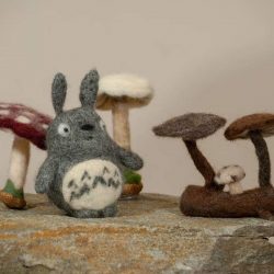 Needle felted Totoro with mushrooms