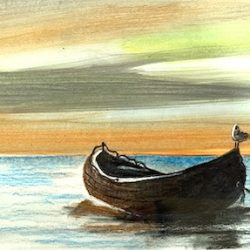 Boat at Sunset: 4x6 inch print