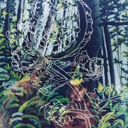 Fiddle Head ad Oswald West 8"X10" Acrylic painting on birch panel with etched plexiglass SOLD